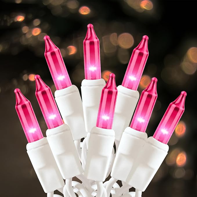 Christmas Lights 100 Count Pink Christmas Tree String Lights with White Wire for Outdoor Indoor Christmas Decorations Wedding Decorations Valentines Day Decor,UL Certified (21feet)