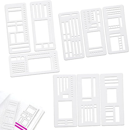 9Pcs Handmade Flexible Record Template, Versatile Planner Stencils Set for Dot Grid Journals, Reusable Drawing and Checklist Templates, Plastic Stencil Drafting Tools with Coils Discs and Rings