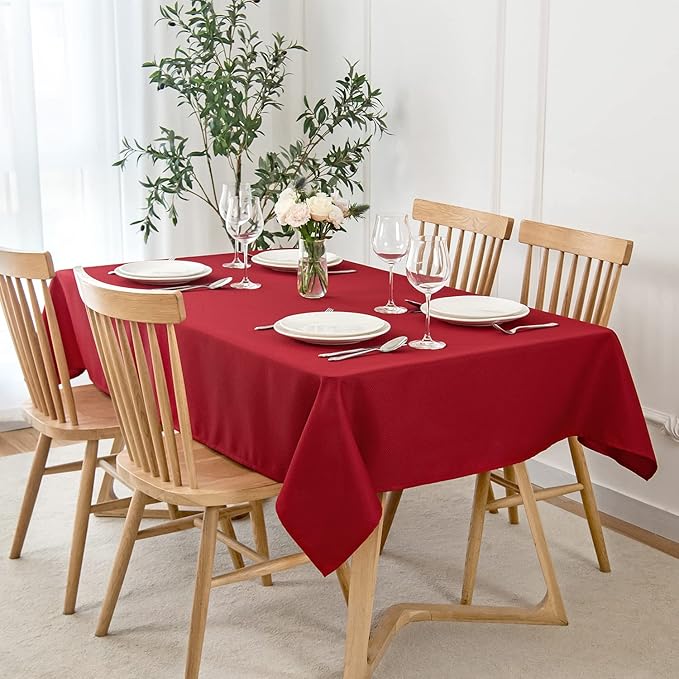 maxmill Jacquard Square Tablecloth Stain Resistant Waterproof Wrinkle Resistant Washable Soft Table Cloth, Fabric Table Cover for Dining Room, Indoor and Outdoor Use, 52 x 52 Inch, Red