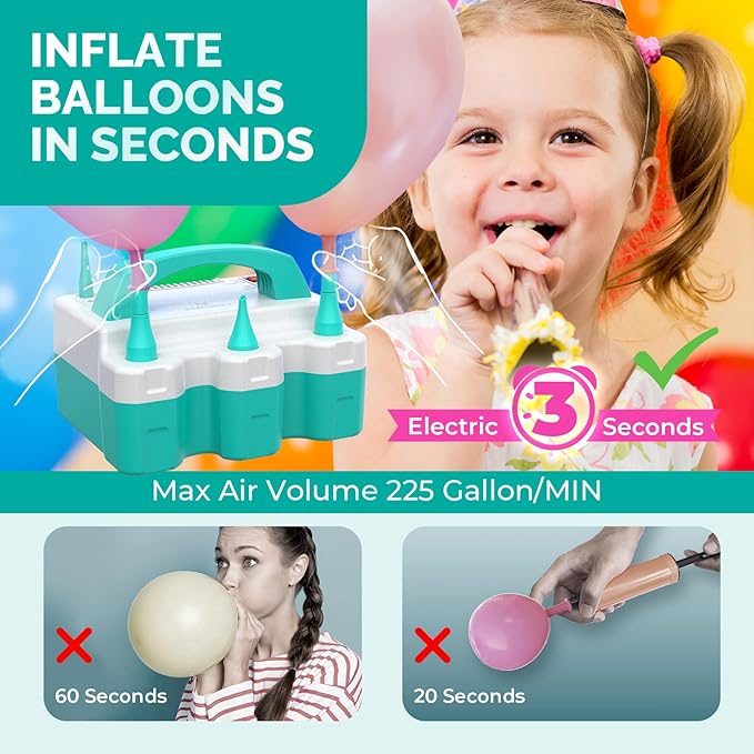 ETENWOLF P600 Electric Balloon Pump for All Balloons with 3 Nozzles 110V 600W Balloon Blower for Party Metalic Latex 260q Foil Balloons, Balloon Inflator for Birthday Decorations