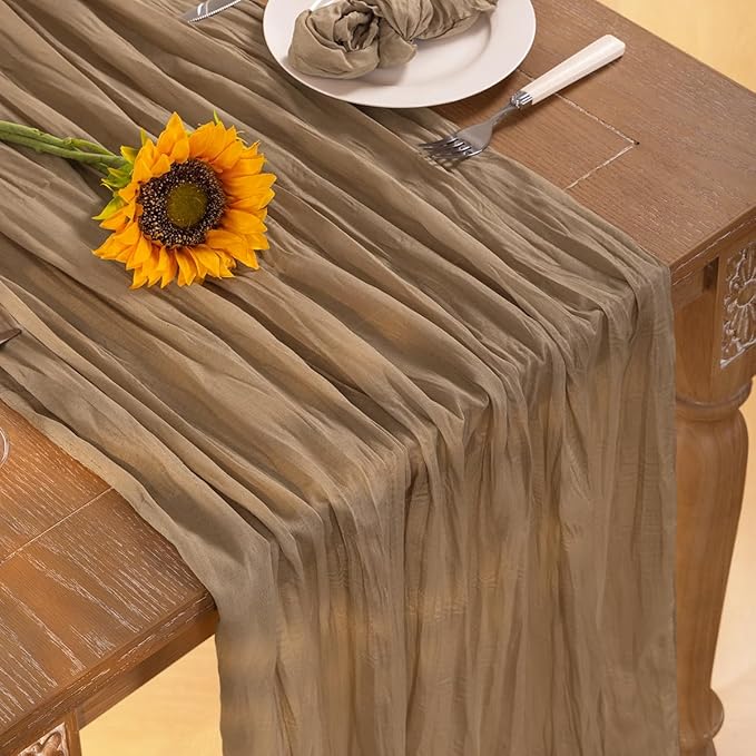 Nude Cheesecloth Table Runner Christmas Table Runner Boho Gauze 120 Inches Coffee Cheese Cloth Table Decor for Xmas Holiday Season Parties Wedding Bridal Baby Shower Tea Party Decor