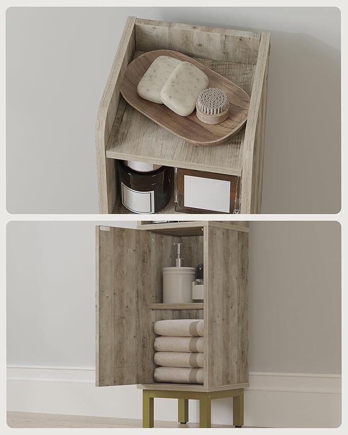 Bathroom Storage Cabinet, Small Corner Floor Cabinet with Door and Shelves, Narrow Toilet Paper Holder, Bathroom Organizer with Adjustable Shelf, for Small Spaces, Rustic Greige BC08205X