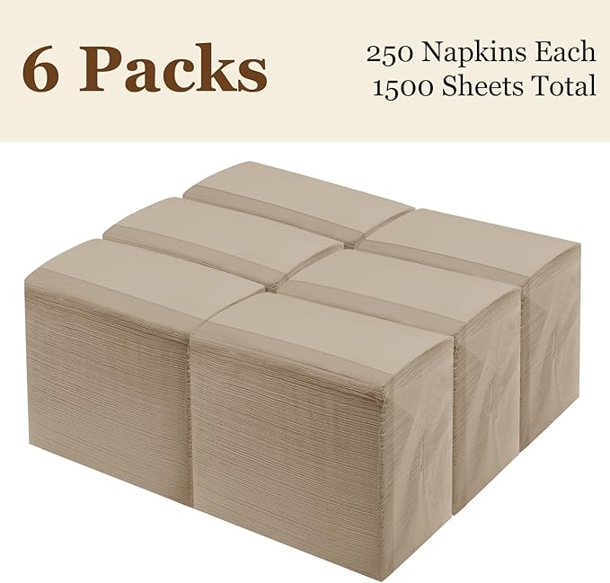 Disposable Fold Napkins, 13"x11.6" 1-Ply 1500 Count Paper Dinner Napkins, Brown Napkins Bulk for Restaurants and Cafes (16.2" X 15")