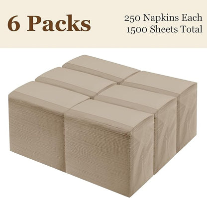 Disposable Fold Napkins, 13"x11.6" 1-Ply 1500 Count Paper Dinner Napkins, Brown Napkins Bulk for Restaurants and Cafes (16.2" X 15")