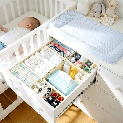 DIMJ Drawer Organizer Clothes 26 Pack - Foldable Baby Organizers and Storage & Closet Organizers for Bedroom, Closet - Nursery Organization Dresser Dividers for underwear, Sock,Bra, Belt, Tie, Beige