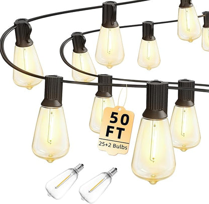 50FT Outdoor String Led Patio Lights 15M Outside Waterproof Light with ST38 Shatterproof Bulb Connectable Hanging Outdoor Electric Lighting for Garden Backyard Gazebo Porch Party Yard