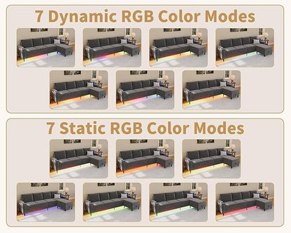 Smart Sectional Couches for Living Room, 6 Seat U/L Shaped Sectional Sofa with RGB Light/Charging, Modern Living Room Furniture for Apartments/Office/More (Light Gray)