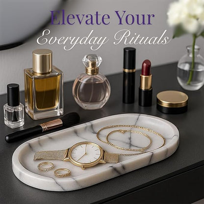Handcrafted Marble Tray – Bathroom Counter Organizer, Jewelry Tray, Perfume Organizer & Decorative Tray for Vanity Accessories, Coffee Table Decor & Bathroom Countertop (Oval, Leilac)