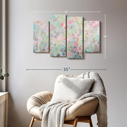 Elephant Stock Dancing Sakura Tree Wall Art - Horizontal Canvas - 4-Piece Living Room Wall Decor - Painting Abstract Canvas Print - Pink and Blue Decor for Wall by Ann Marie Coolick - 30" X 18"