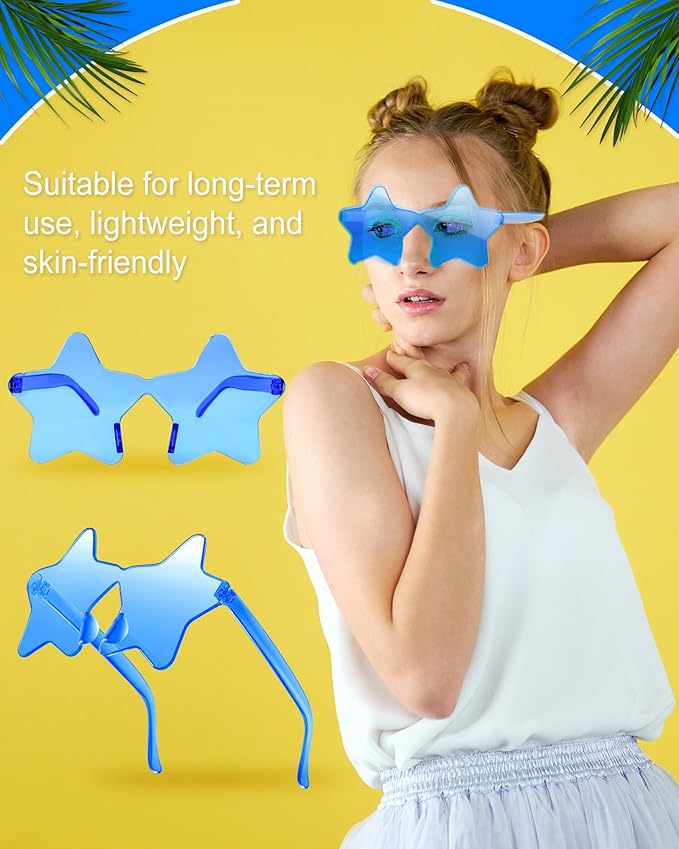 PLULON Star Sunglasses for Women Girls, Color Rimless Star Shaped Sunglasses Bulk for Adults Beach Birthday Swim Pool