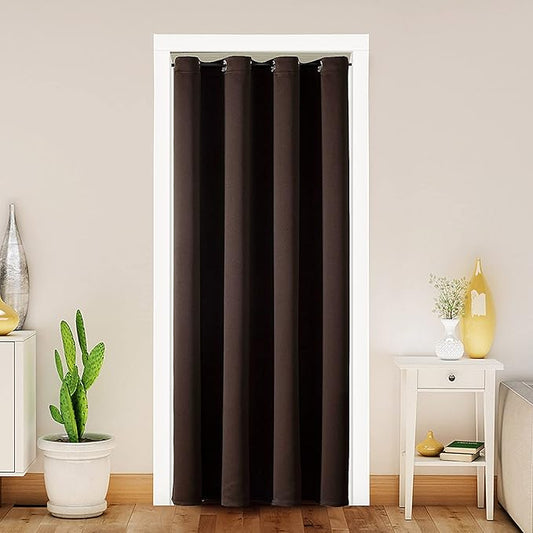 ChrisDowa Blackout Door Curtains for Doorway Privacy, Grommet Closet Curtains for Bedroom Closet Door, Thermal Insulated Temporary Doorway Cover Room Divider Drapes (1 Panel, Brown, 52 x 80 Inch)