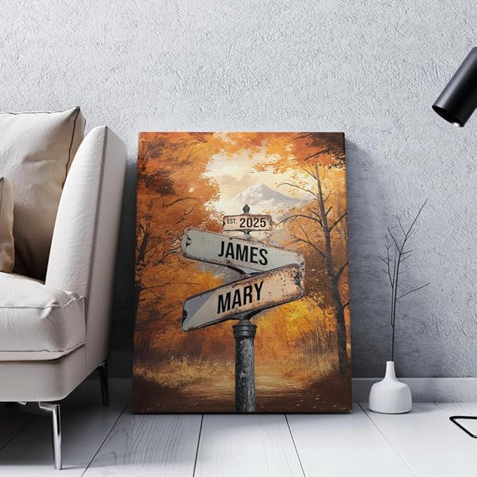 GABITA Personalized Crossroads Street Sign Wall Art for Couples, Anniversary Canvas for Couple, Gift for Valentines Day, Girlfriend Boyfriends Gifts, Custom Poster for Wife and Husband 2