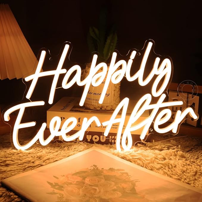 SYLHOME Happily Ever After LED Neon Light Sign Wedding Party Birthday Neon Art Wall Sign Decor USB Bedroom Home Pub Decor Valentine's Day Night Light 5V Warm White 15.75"X9.2"