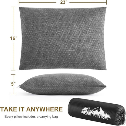 Ivellow Memory Foam Travel Pillow Compressible Camping Pillow for Sleeping Shredded Memory Foam Pillow Compact Firm Supportive Travel Pillow for Adults Kids Outdoor Backpacking Hiking Essential Gear-L
