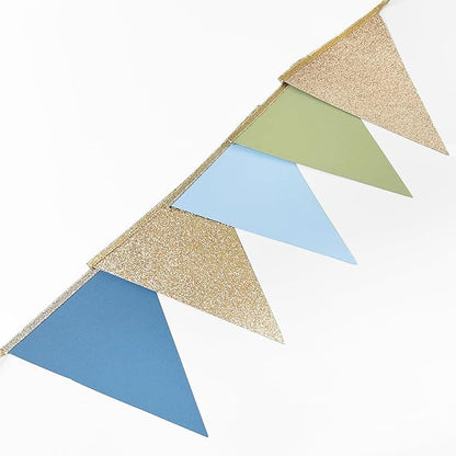 Champagne Gold Dusty Blue Sage Green Pennant Banner Flag Olive Green Blue Hanging Glitter Paper Triangle Bunting for Birthday Baby Shower Wedding One Silly Goose Themed Party Decorations Supplies