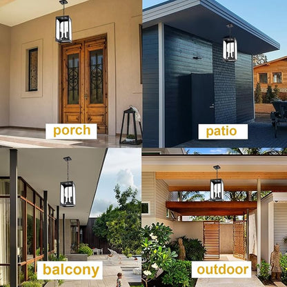 BONLICHT Outdoor Pendant Light 3 Light Modern Outside Chandelier Adjustable Black Exterior Ceiling Hanging Lantern with Clear Glass,Farmhouse Outdoor Pendant Lighting Fixture for Front Door Porch Yard