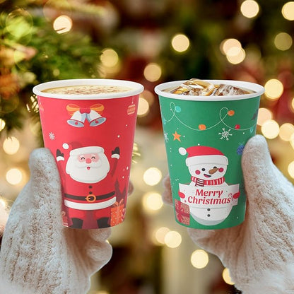 Lamosi Christmas Paper Cups 12 oz 100 Pack, Disposable Coffee Cups Hot/Cold Beverage for Xmas Party, Holiday, Cafe, Restaurant