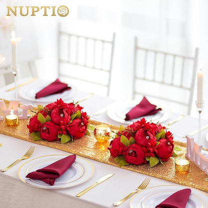 NUPTIO Flower Balls Flowers for Centerpieces: 10 Pcs 9.4 inch Diam Red Artificial Peony Fake Flower Ball Arrangement Bouquet Wedding Centerpieces for Tables Wedding Centerpiece Decorations