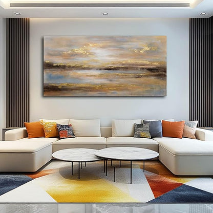 NBAODAN Abstract Wall Art for Bedroom Gold and Orange Wall Decor for Living Room Large Neutral Art Pictures Modern Artwork 29x58 Inch Dining Room Decorations