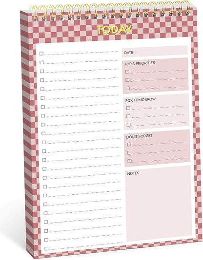 Taja To Do List Notepad - To Do List Notebook for Work with 52 Sheets, 9.8" x 6.5", Undated Daily Planner Perfect for Daily Tasks and Goal Setting, Notepad Suitable for Office, Home & School - Rose Checkered
