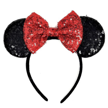 ASAHEL Mouse Ears Headbands Fashion Shiny Bows Mice Ears Birthday Parties Themed Events (Red 2, Onesize)