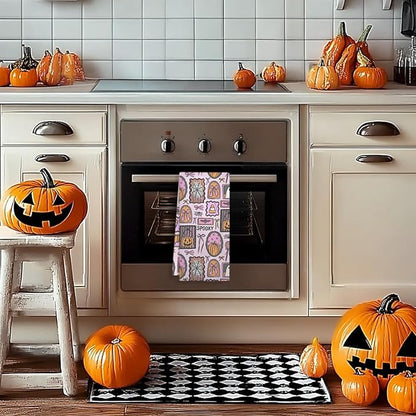 Pink Halloween Kitchen Towels, for Women Girls Dish Tea Towels for Kitchen Decor, Preppy Gothic Ghost Pumpkin Decorative Hand Towel for Bathroom, 16x24 Inches