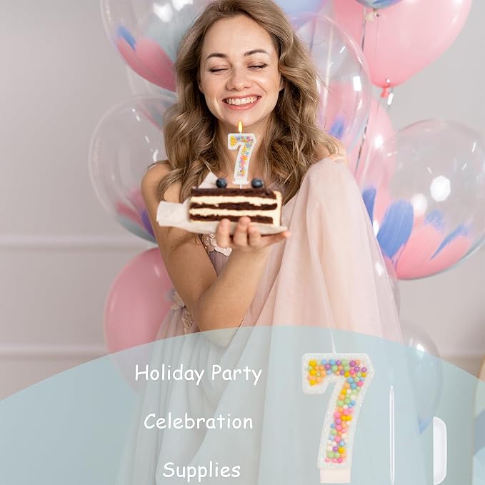 Number 7 Birthday Candle - Colorful Macaron Candles, 7 Candle Birthday Girl Women, Sweet Theme Birthday Party Supplies, Anniversary Party Cake Decorations
