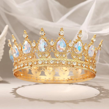Gold Crown for Women Crystal Tiara and Queen Crown for Girl Wedding Headband for Bride Hair Accessories for Costume Birthday Party Cake Decoration Prom