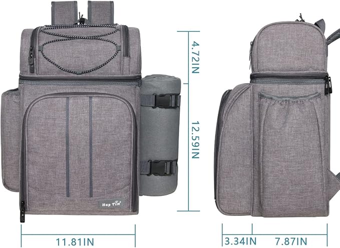 Hap Tim Picnic Basket Backpack for 4 Person with 2 Insulated Cooler Compartment, Wine Holder, Fleece Blanket, Cutlery Set, Wedding Gifts for Couples, Bridal Shower Gifts, Engagement Gifts(36079-G)