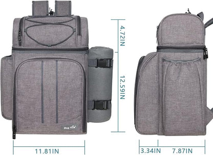 Hap Tim Picnic Basket Backpack for 2 Person with 2 Insulated Cooler Compartment, Wine Holder, Fleece Blanket, Cutlery Set, Gifts Ideals for Wedding, White Elephant, Bridal Showers, Christmas