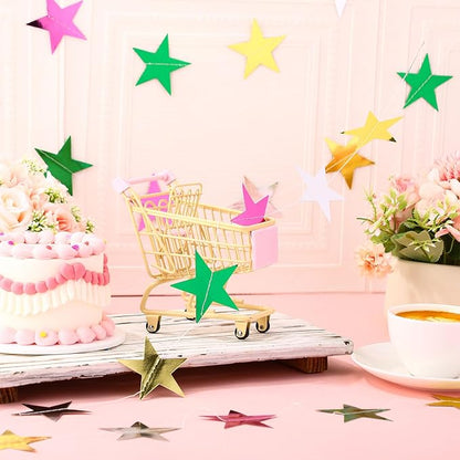 Patelai Glitter Star Garland Banner Christmas Decor 130 Feet Star Hanging Bunting Banner Twinkle Backdrop for Homecoming Classroom Wedding Birthday Halloween Party Supplies(Green,Pink,Gold,Silver)