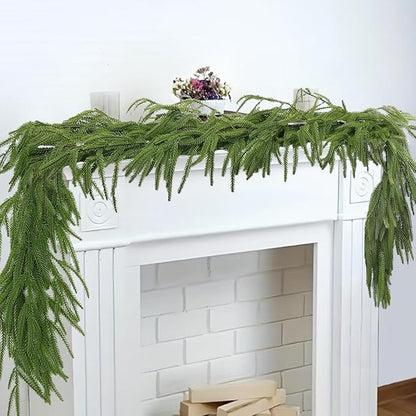 2PSC Christmas Norfolk Pine Garland, 6 FT Real Touch Garlands Ornament, Realistic Artificial Greenery Garlands for Mantle, Table, Fireplace, Indoor, Outdoor Winter Xmas Decoration, Holiday Decor