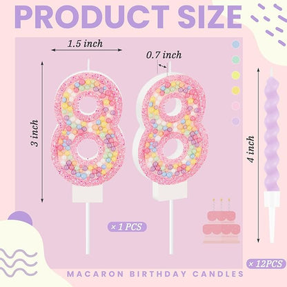 MTLEE Number 8 Birthday Candle with 12 Pcs Spiral Candles for Girls Macaron Pastel Rainbow Unicorn Pink Cake Topper for Sweet Theme Party Decoration