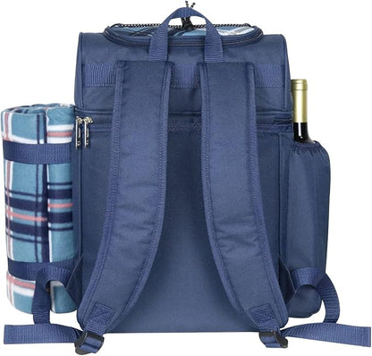 Hap Tim Picnic Backpack for 4 Person with Blanket, Insulated Leakproof Cooler Compartment, Wine Holder, Cutlery Set, Gifts Ideals for Wedding, Housewarming, White Elephant, Bridal Showers(36079-BL)