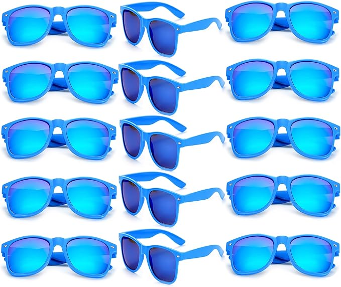 Fsmiling Blue Sunglasses Bulk Adult Party Sunglasses 80s Glasses Shades for Men Women Party Favors-15Pack,UV Protection
