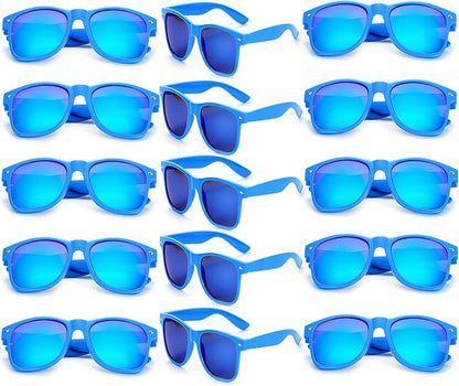 Fsmiling Blue Sunglasses Bulk Adult Party Sunglasses 80s Glasses Shades for Men Women Party Favors-15Pack,UV Protection