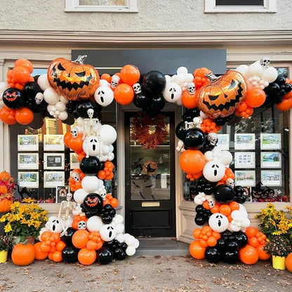Orange and Black Balloons Arch Kit, 162pcs Orange Black White Metallic Silver and Confetti Balloons for Basketball Theme Birthday Halloween Trick or Treat Fall Party Decorations