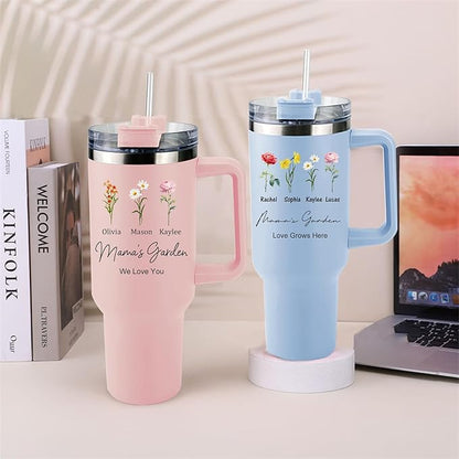 ThermoThrill Ships Next Day, Personalized 40 Oz Tumbler with Handle and Straw Custom Tumbler with Text Stainless Steel Mug Birthday Gifts for Women