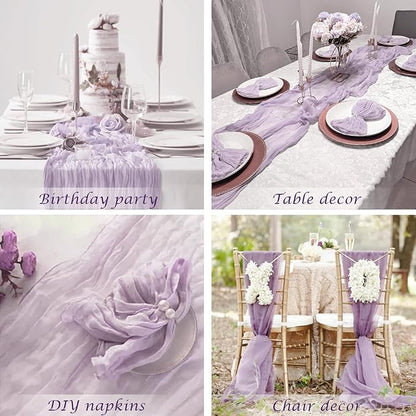 3 Pack Purple Cheesecloth Table Runner 35x120 Inches Boho Rustic Lilac Runners for Tables Gauze Cheese Cloth Sheer Table Runner for Wedding Bridal Shower Fall Thanksgiving Decorations