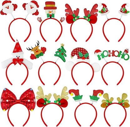 Christmas Headbands Party Favors Supplies for Girls Kids 12 PCS,Funny Holiday Hat Toppers Hair Accessories Photo Booth Props for Decorations,Christmas Party Games Prizes Stuff Trinkets for Women Men