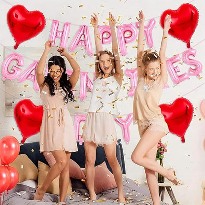 Pink Happy Galentines Day Balloons 16 Inch Galentine Balloons Red Heart Ballons for Galentines Day Decorations for Party Hotel Bedroom Office Classroom Indoor