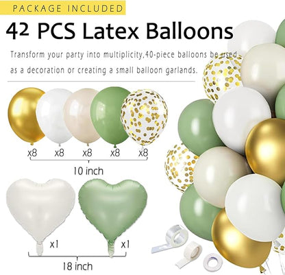 Sage-Green Gold Birthday Decoration,Happy Banner,Olive Retro Paper Lanterns Neutral Tissue Pom Poms Fan,Boho Green Balloons For Anniversary Princess Backdrop Party Supplies for Women Girls Mens