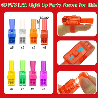 40PCS Christmas Party Favors for Kids,Christmas LED Light Up Finger Lights Glow in the Dark Party Favors for Kids, Classroom Prizes Trick or Treats Gifts