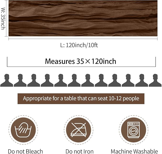 6 Pack Brown Cheesecloth Table Runner 35x120 Inch Gauze Coffee Table Runner Rustic Boho Cheese Cloth Sheer Runner for Wedding Baby Shower Bridal Shower Birthday Party Decorations