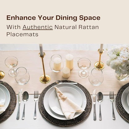 2-Pack Rattan Placemats - 13-inch Round Placemats (Blackwash) - Woven Place Mats, Round Table Mats - Wicker Chargers for Dinner Plates, Plate Chargers Boho - Rattan Decor, Kitchen Table Decor