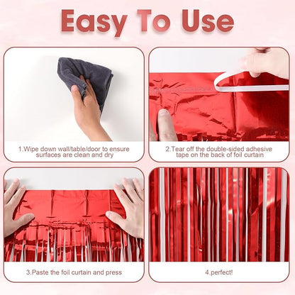 3 Pack 3.3 x 8.2 ft Laser Red Foil Fringe Backdrop Curtains, Tinsel Streamers Birthday Party Decorations, Fringe Backdrop for Graduation, Baby Shower, Gender Reveal, Disco Party