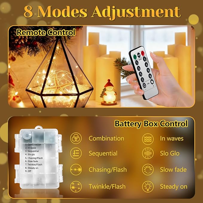 2Pack-400LED 134FT Fairy Lights Battery Operated with Remote，Waterproof String Lights for Indoor & Outdoor,8 Modes Christmas Lights for Christmas Tree,Bedroom, Party,Wedding Decor