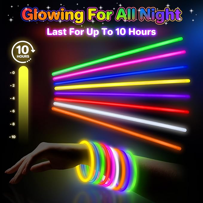 SpringFlower 500 Pcs Glow Sticks Bulk Party Supplies, Glow Sticks Bracelets for Party Favors Decorations, Glow in The Dark Party Supplies, Light Up Wedding, Birthday, Halloween , 8'', 8 Colors