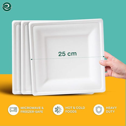 ECO SOUL 100% Compostable Square Paper Plates 10 Inch [200-Pack] Biodegradable Heavy Duty Eco-Friendly Disposable Plates for Thanksgiving Dinner, Parties, Wedding & Event(White)