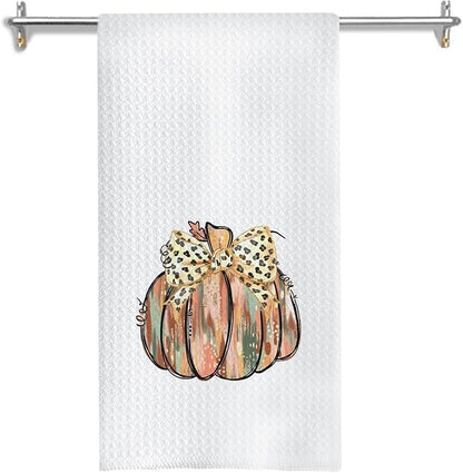 Glitter Pumpkin Fall Kitchen Towels, Coquette Bow Pumpkin Dish Tea Towels for Kitchen Decor, Preppy Girly Autumn Thanksgiving Decorative Hand Towel for Bathroom, 16x24 Inches